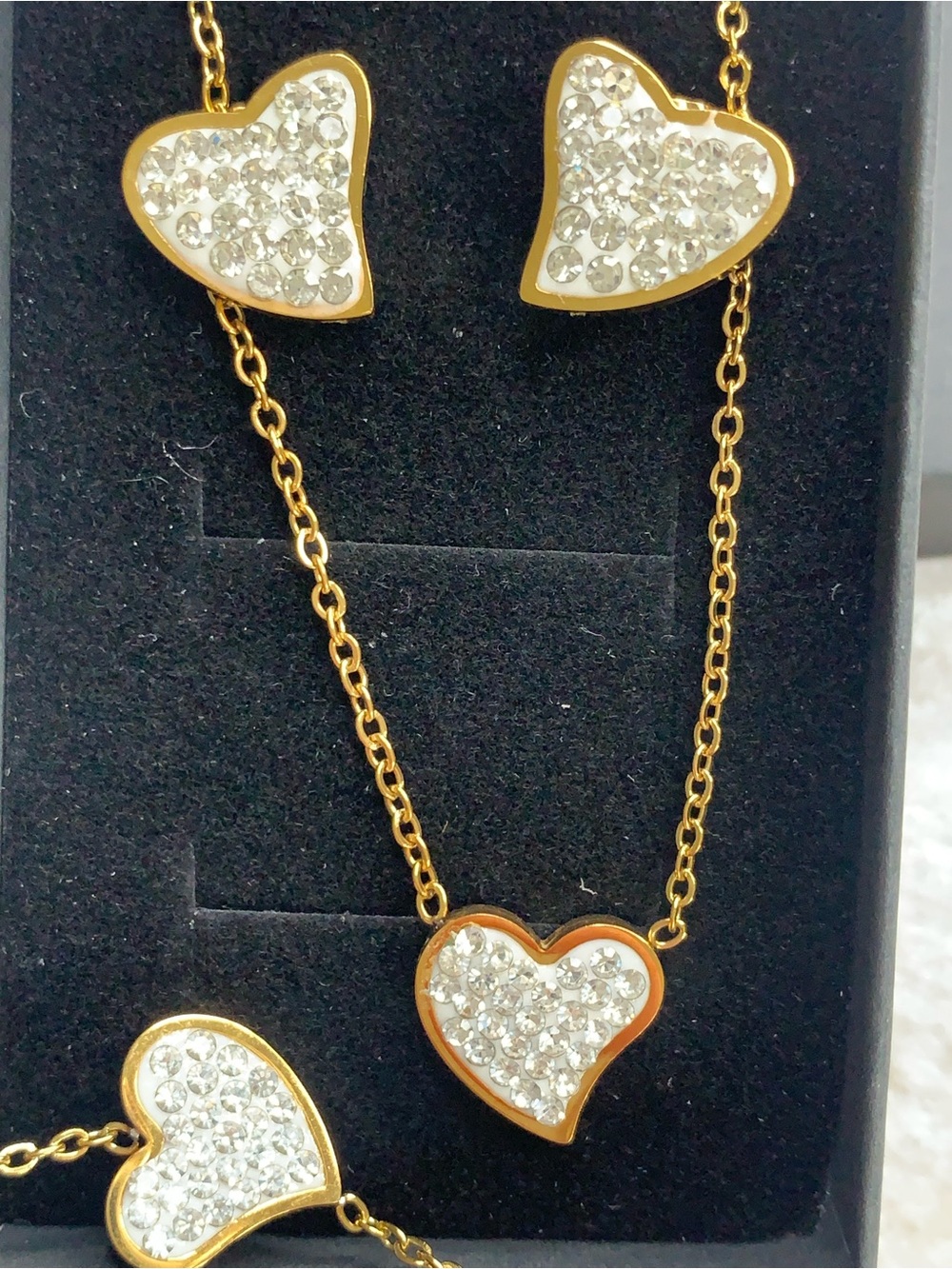 NWOT 18KGold layered/bonded CZ Heart l necklace/bracelet & earring set - Picture 2 of 16